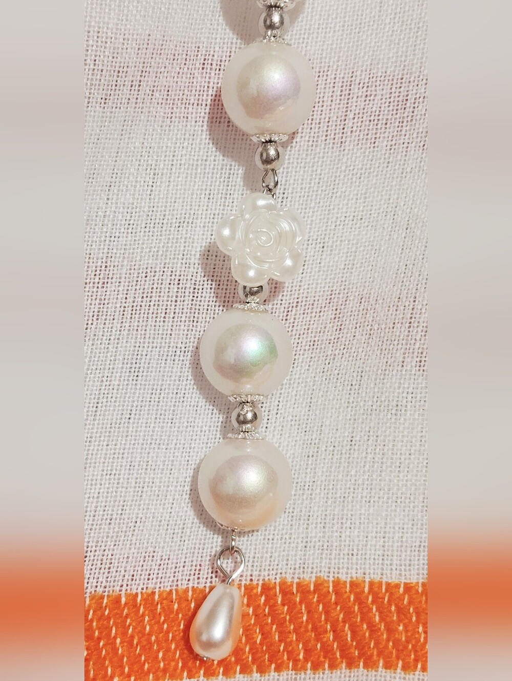 Handmade Dangly Keychain One Of A Kind. Elegant White Rose Keychain